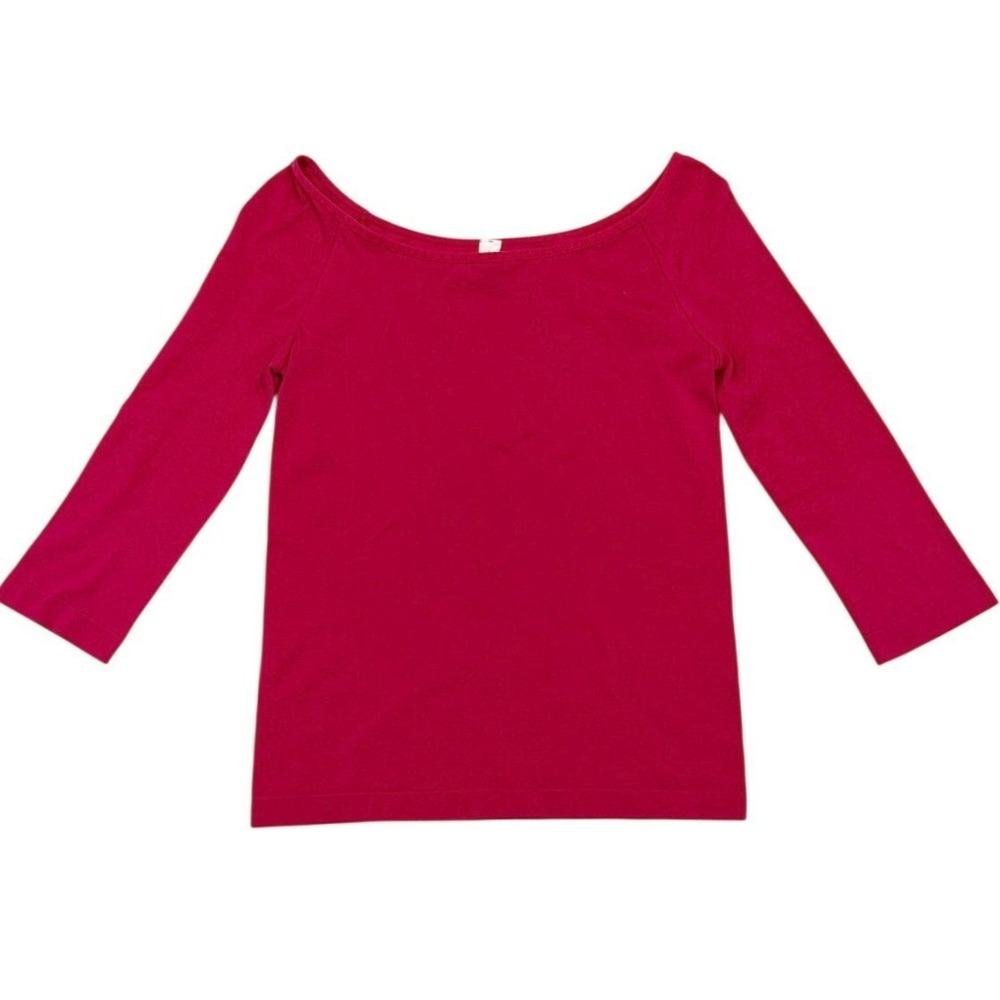 Wolford Womens M Raspberry Opaque Natural Cordoba Boat Neck 3/4 Sleeve Top